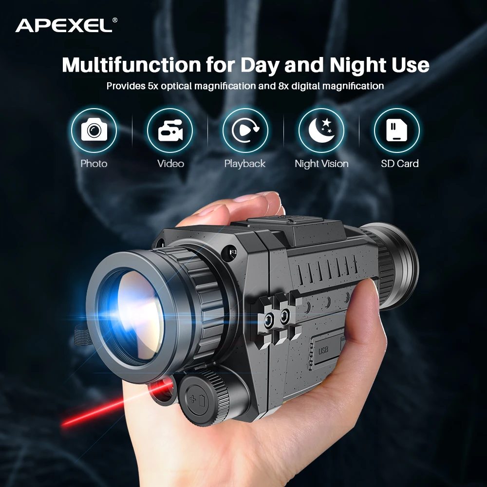 APEXEL Digital Night Vision Monocular Professional Telescope 8X Optics Scope Photo Video Recording Camera Binoculars For Hunting