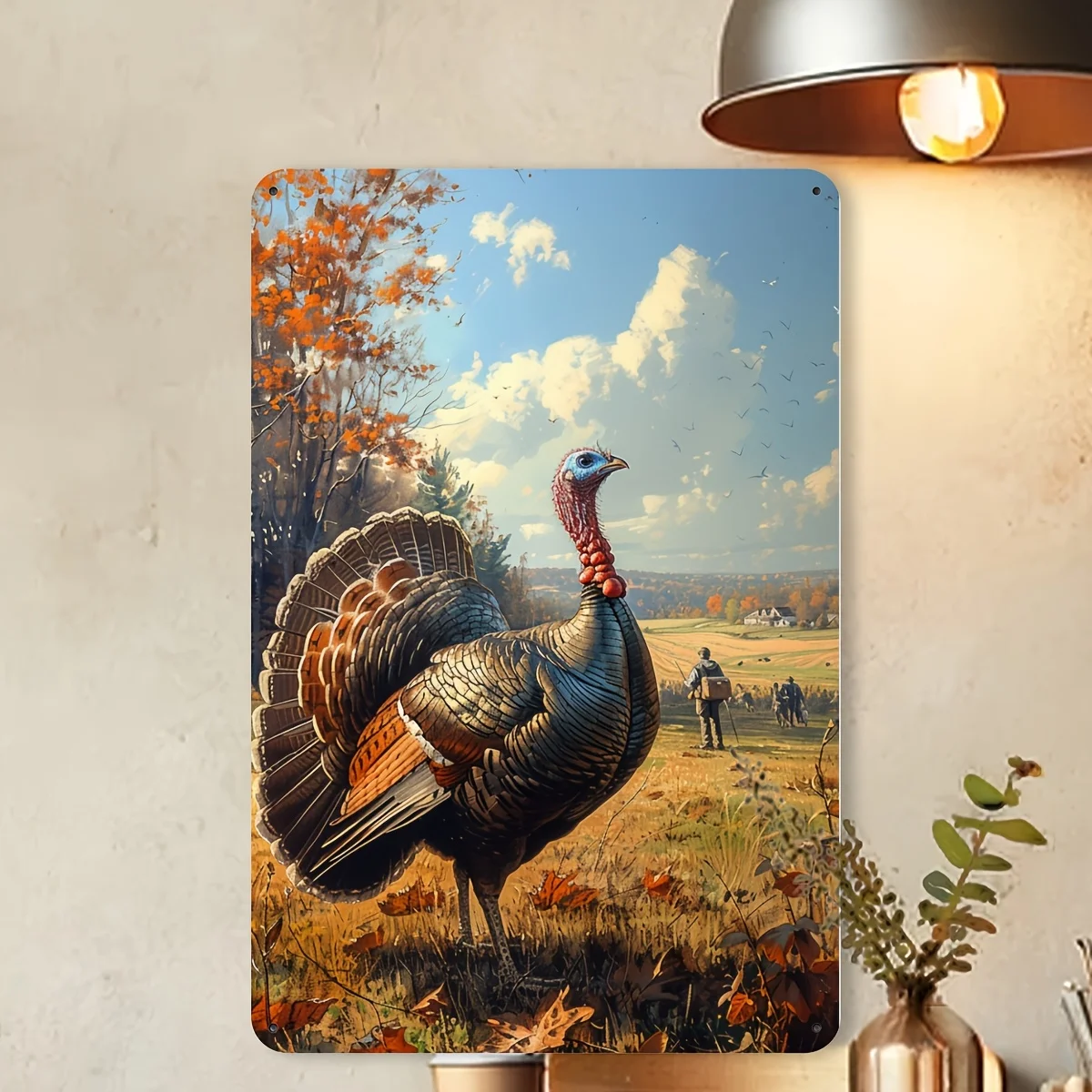 1This vibrant autumn Thanksgiving Turkey 8x12-inch metal logo is suitable for both indoor and outdoor decoration