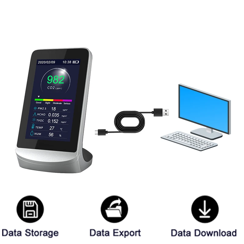 Dienmern Hot Sale Black Data Export Download PM2.5 Meter Gas Detector Home Use Air Quality Meter with LCD Colorful Screen