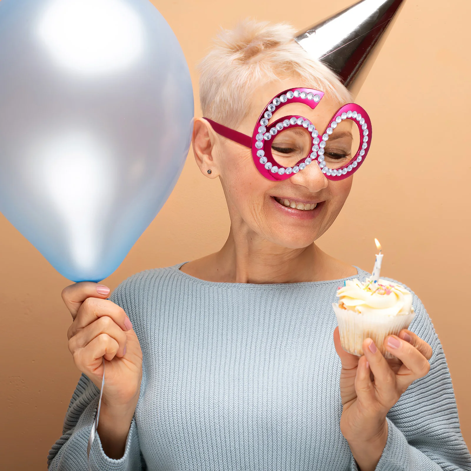 

1pc 1 Pair 60 Years Old Number Glasses Rhinestone Decorative Eyewear For Birthday Party Photo Booth Prop Lightweight Adult