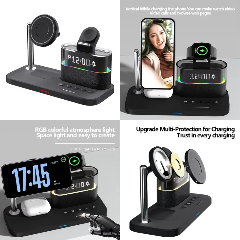 Magnetic 3 in 1 Wireless Charger Station for 15/14/13/12/Watch9/8/7/6/5/4/3/2/1/SE/Ultra Alarm Light Accessories