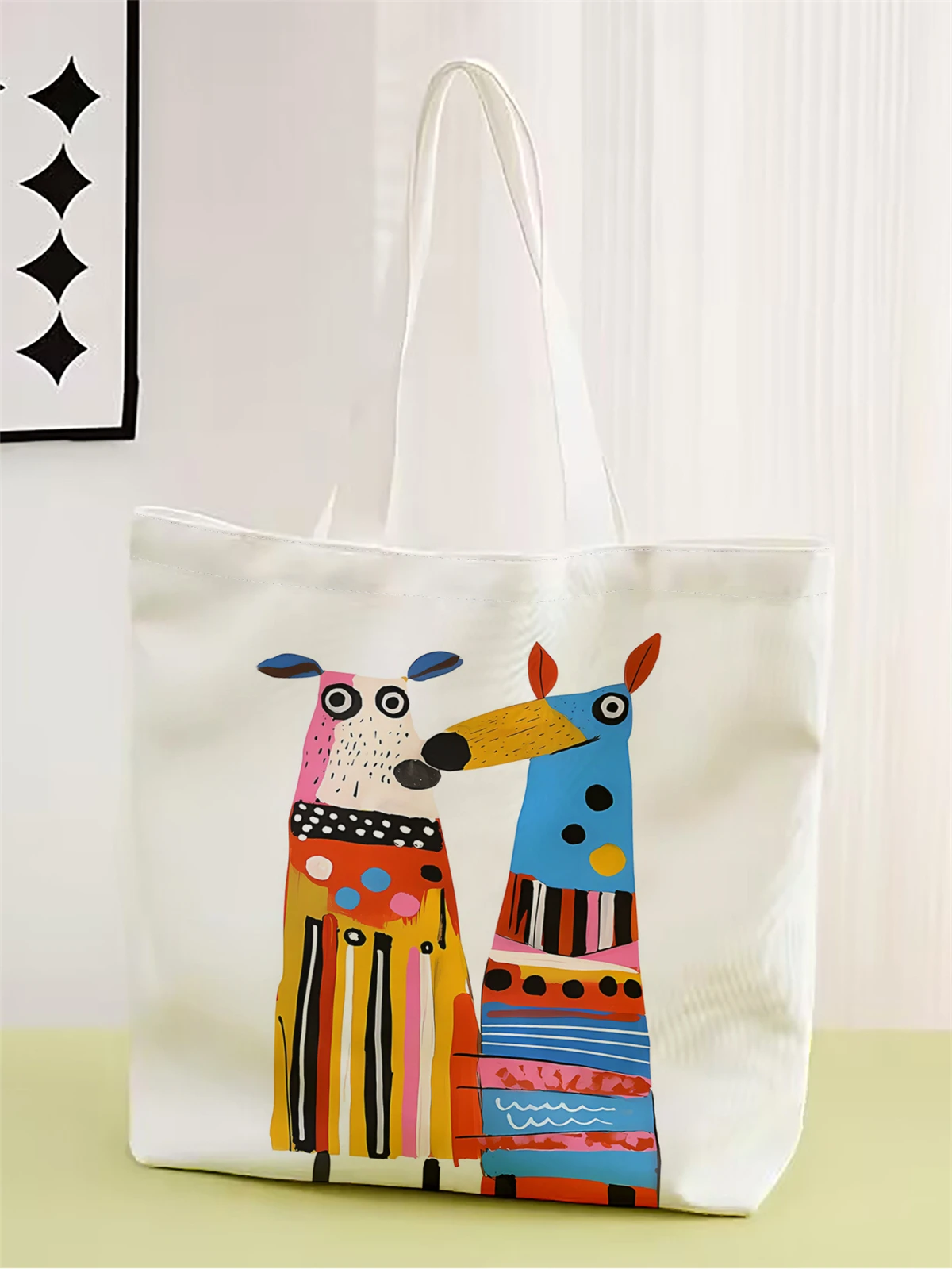 

1pc,cartoon image handbag, reusable fashionable handbag, multifunctional handbag, printed canvas shopping bag