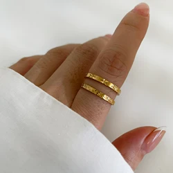 GHIDBK Tarnish Free Stainless Steel 18K Gold Pvd Plated Starburst Texture Rings for Women Trendy Wedding Daily Jewelry Stackable