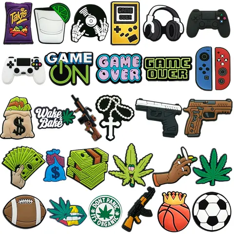 1pcs Cool Girls Shoe Charms Money Guns Cigarettes Shoe Decorations Football Basketball Garden Sandals Accessories for Women Kids