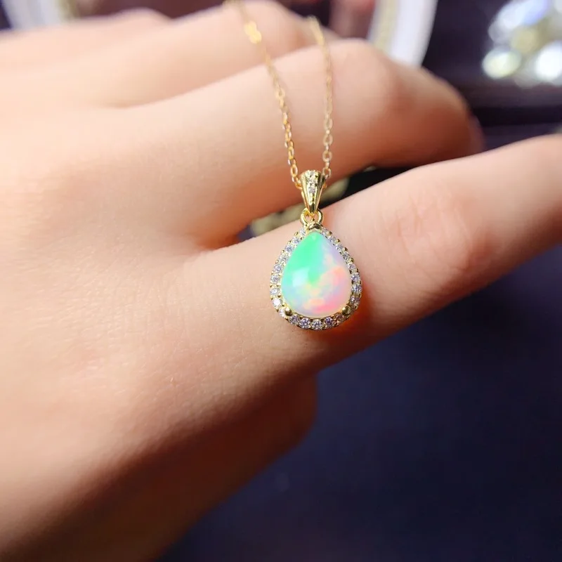 Classic 925 Silver Natural Opal 8x10mm for Daily Wear Pear Shape Natural Opal Pendant Sterling Silver Opal Jewelry