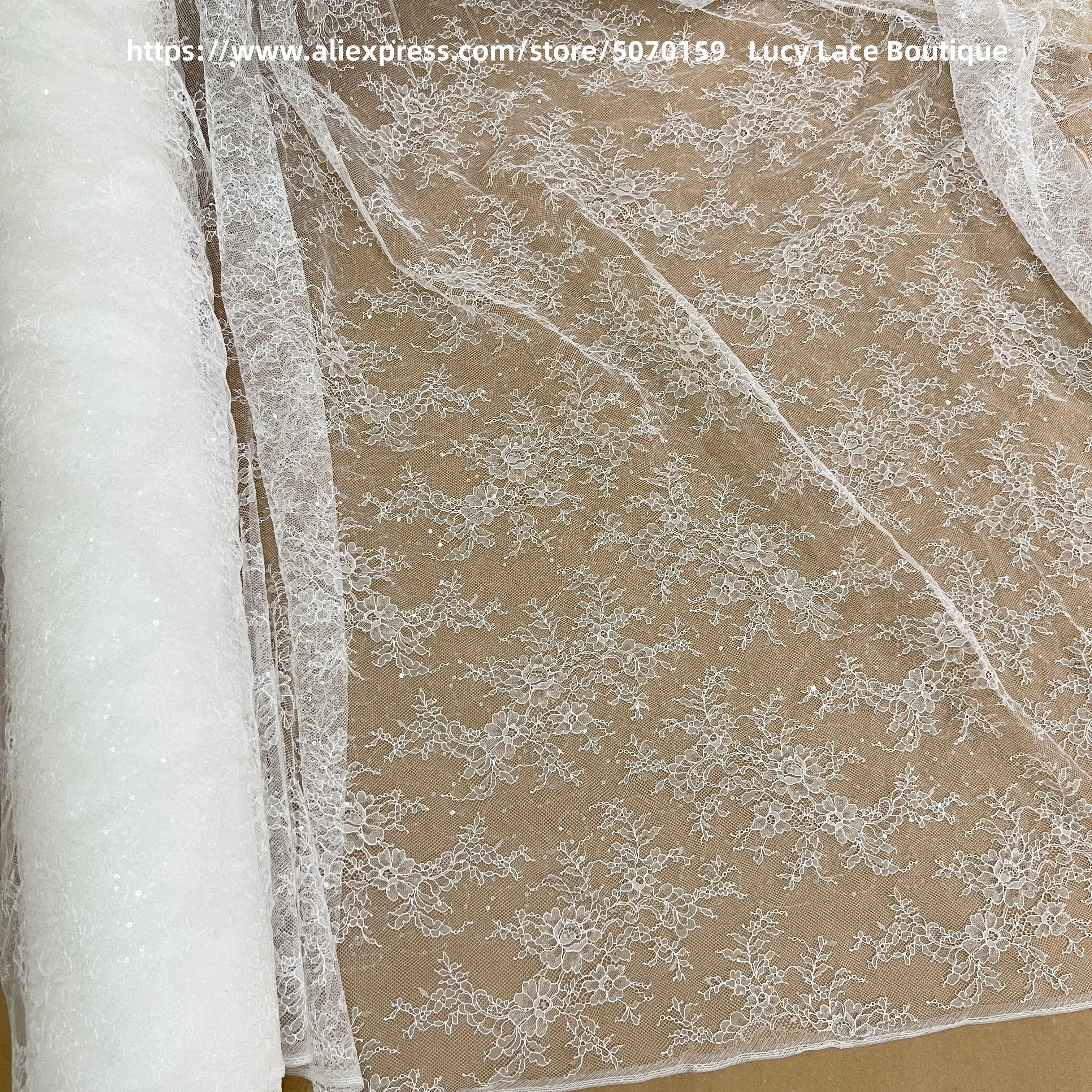 

Белое прозрачное кружево с блестками шириной 1,5 м, элегантное кружево с цветочным принтом, неэластичная ткань для свадебной подкладки, новая коллекция 2023 года