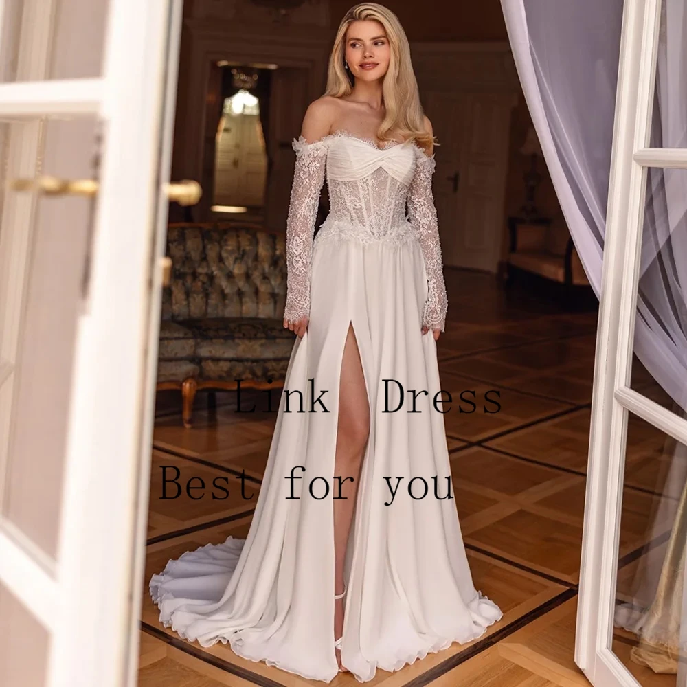Off Shoulder Wedding Dresses for Ladies Empire Chiffon Bridal Gowns Exquisite Full Sleeve Vestidos De Novia 2026 Summer