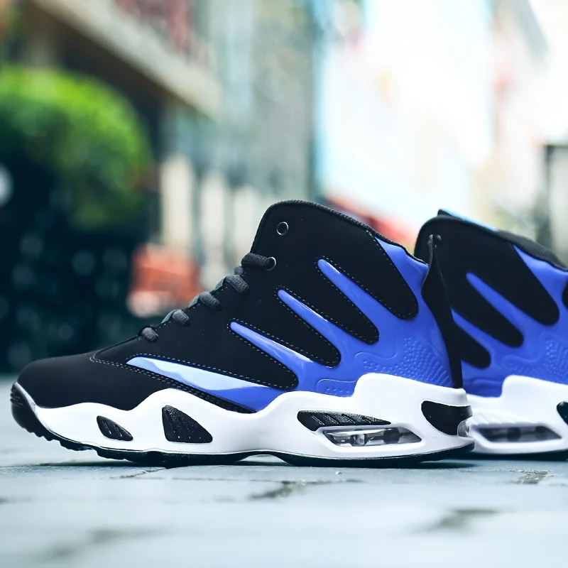 

Мужские высокие баскетбольные кроссовки — сверхпрочная конструкция из ПУ/тканины, застежка на шнуровке, нескользящая подошва из ЭВА/ПУ — полностью черный с синим