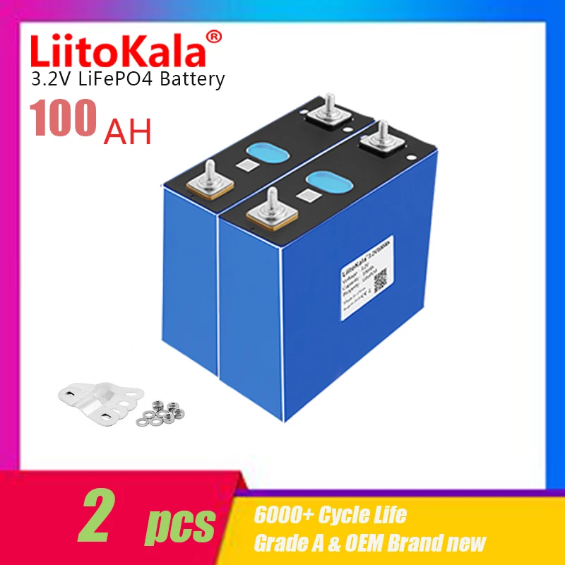 1-2PCS LiitoKala Lifepo4 3.2V 100Ah High Capacity Deep Cycle For 12v 24v 48V Rechargeable Battery Pack Sufficient Capacity