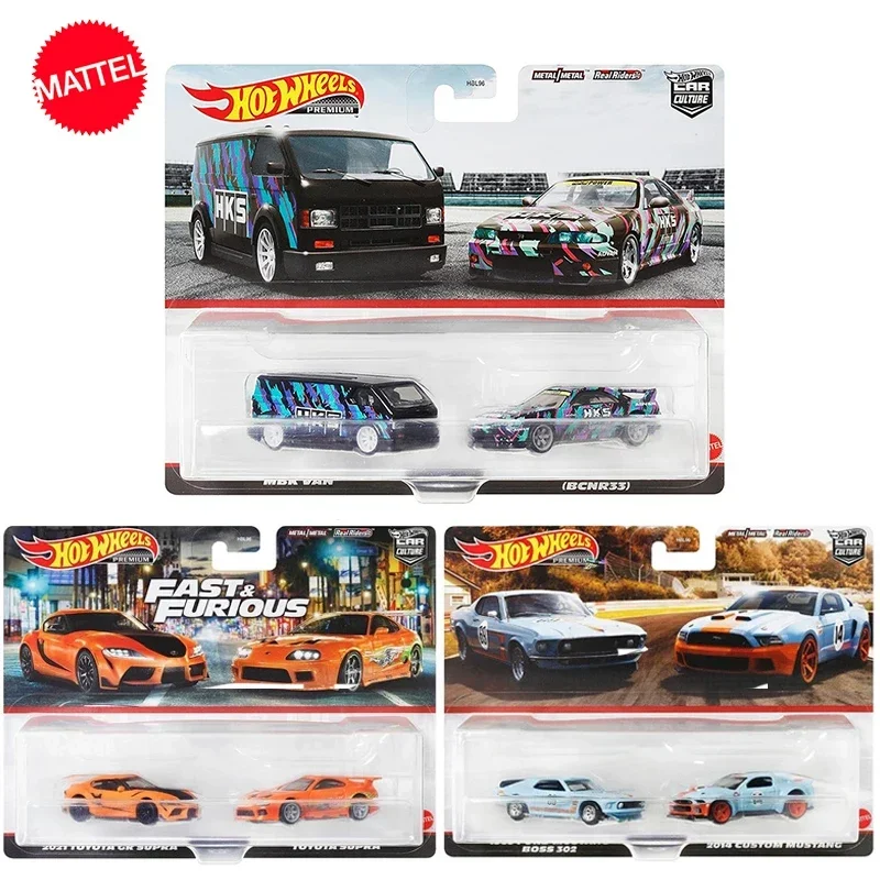 Original Mattel Hot Wheels Car Culture 1:64 Diecast Toyota Supra Custom Mustang Two Premium Vehicles Toys for Boys Birthday Gift