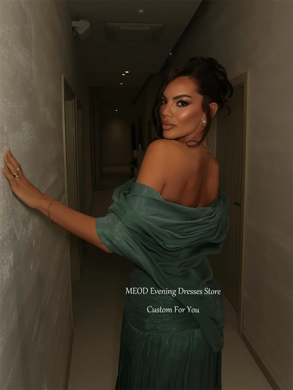 

MEOD Elegant Emerald Green Sweetheart Evening Dress One Shoulder A Line Vestidos De Fiesta Backless Prom Dresses Customized