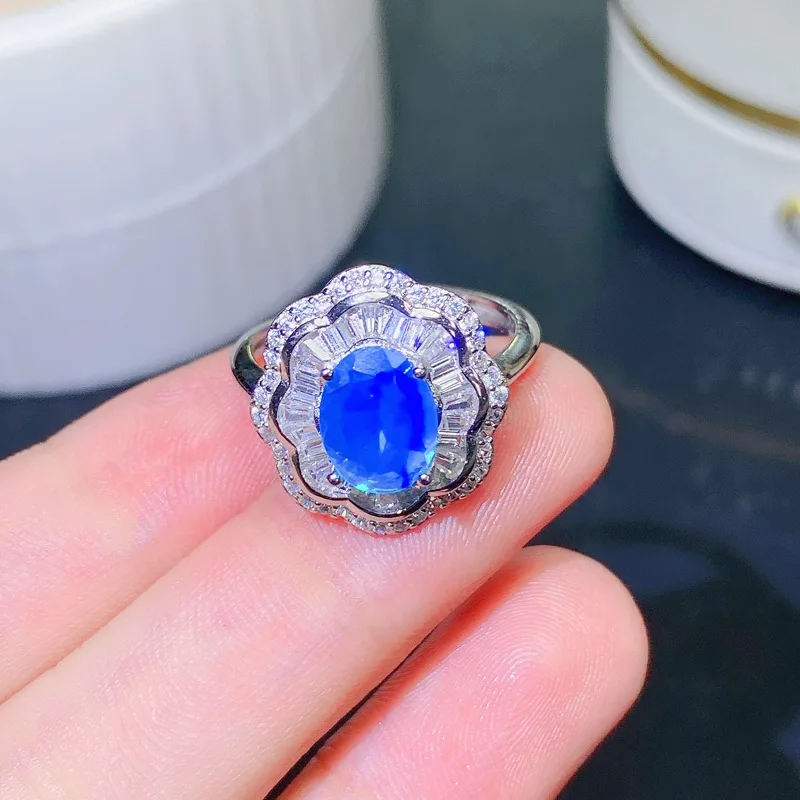 VVS Grade Natural Blue Opal Ring for Opal Silver Women Ring Luxury 925 Silver Opal Jewelry 7x9mm Big Size