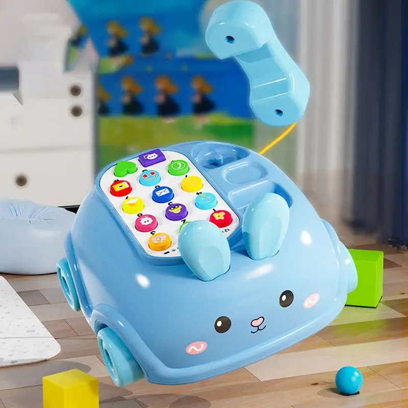 لعبة هاتف للأطفال، لعبة سحب السيارة مع عجلات على شكل أرنب، رواية القصص، لعبة موسيقى كرتونية ممتعة، لعبة المشي للأطفال
