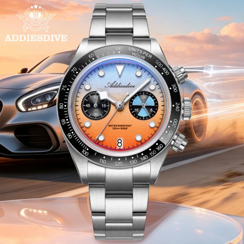 ADDIESDIVE Herrenuhr BGW9 Super Luminous Reloj Hombre 316L Edelstahl 100m Taucheruhr VK64 Chronograph Quarzuhr AD2559