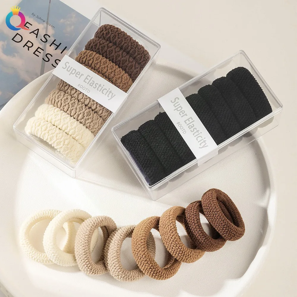 8Pcs Black Scrunchies High Elastic Ponytail Hair Tie Comfort Wool Coil Hair Rope Fashion Women Hair Accessories