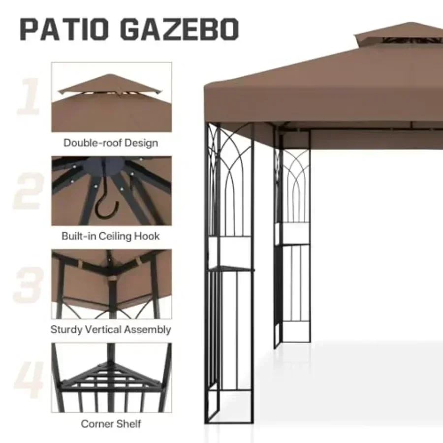 Patio Gazebo  Shelves Two Tier t Top  UV Protection for Backyard Garden Lawn Outdoor Events