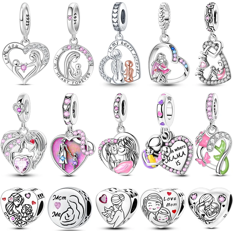 

Оригинальные бусины-подвески из стерлингового серебра 925 пробы, подвеска-подвеска в виде сердца с любовью на день матери, подходит для браслета S925, ювелирные изделия «сделай сам», подарки на день матери