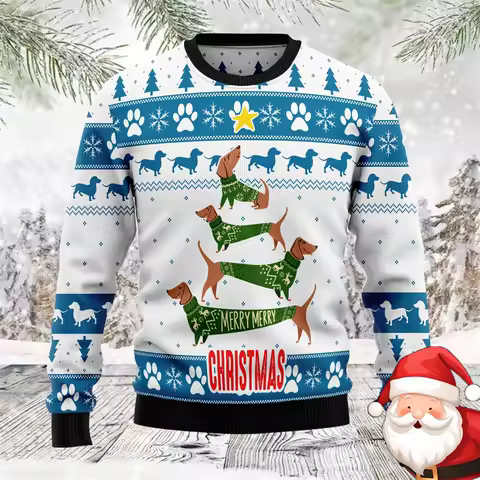 Merry Christmas Dachshund Design Ugly Sweater For Women Casual Loose Fashion Ugly Sweaters Festival Funny Design Sweatshirts
