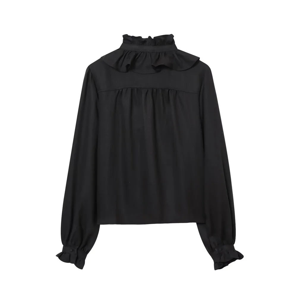 Otoño e Invierno nuevo diseño de ropa de mujer sentido es de moda simple adelgazante versátil camisa con cuello plisado top