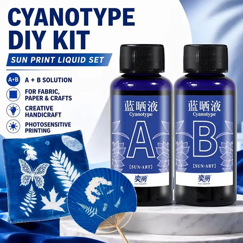 Cyanotype AB Liquid Kit 50/100ml Professional Printing Solution for Textile Linen Fabric Studio DIY Art Creation