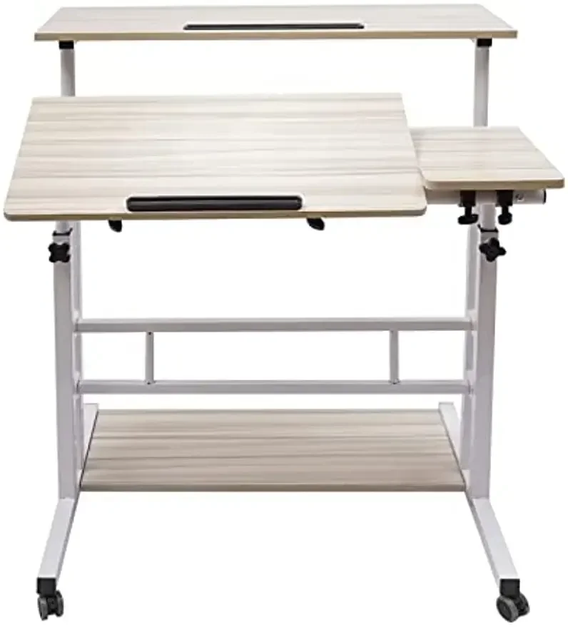 

Durable White Mobile Stand Up Desk Adjustable Laptop with Wheels 4 in 1 Rolling Table Home Office Table Standing
