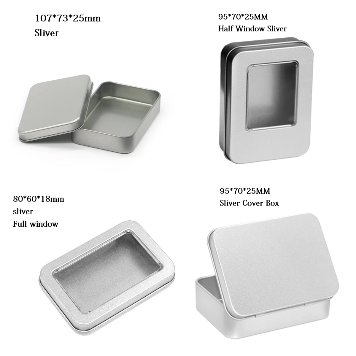 1PCS Multisize Sliver Transparent Window Metal Tin Box Small USB Drive Badge Storage Box Rectangular Jewelry Cosmetic Organizer