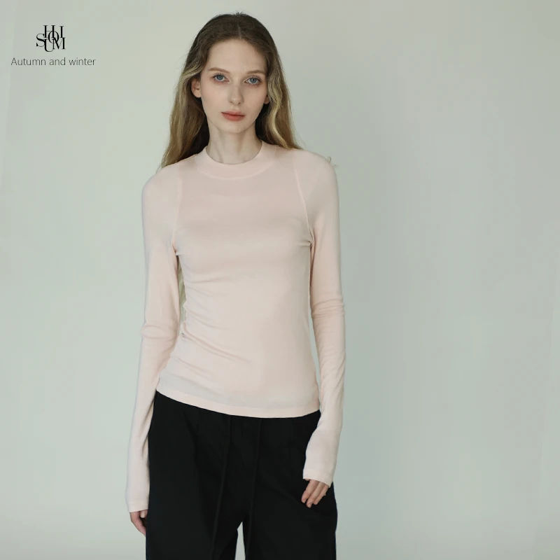 

Американская трикотажная шерстяная футболка с длинным рукавом, женская облегающая футболка из модала и шерсти, с высоким воротником, повседневный удобный топ