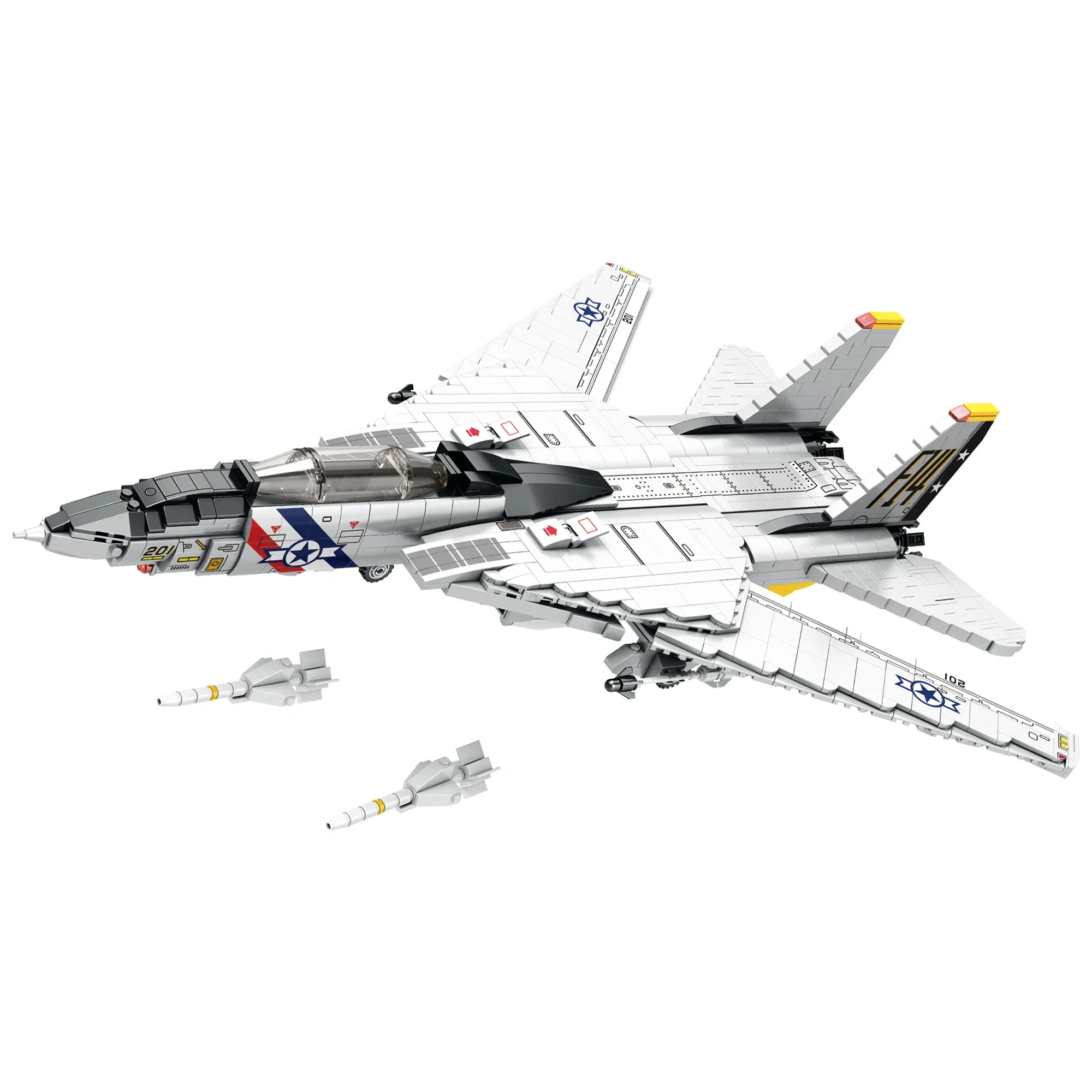 1443-teiliger Militär-Tomcat F14 Jet-Kampfjet Baustein-Bausatz, Flugzeugmodell für Flugzeugträger, Deko-Modell für den Schreibtisch, Geschenk für die Feiertage, DIY-Spielzeug