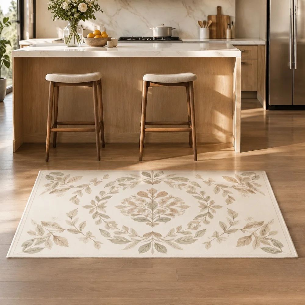 VIKAMA Floor Mat Oat White Leaf Outline Sketch Vintage Style Foldable Reading Nook Walk In Closet Bathroom Hallway Room Decor
