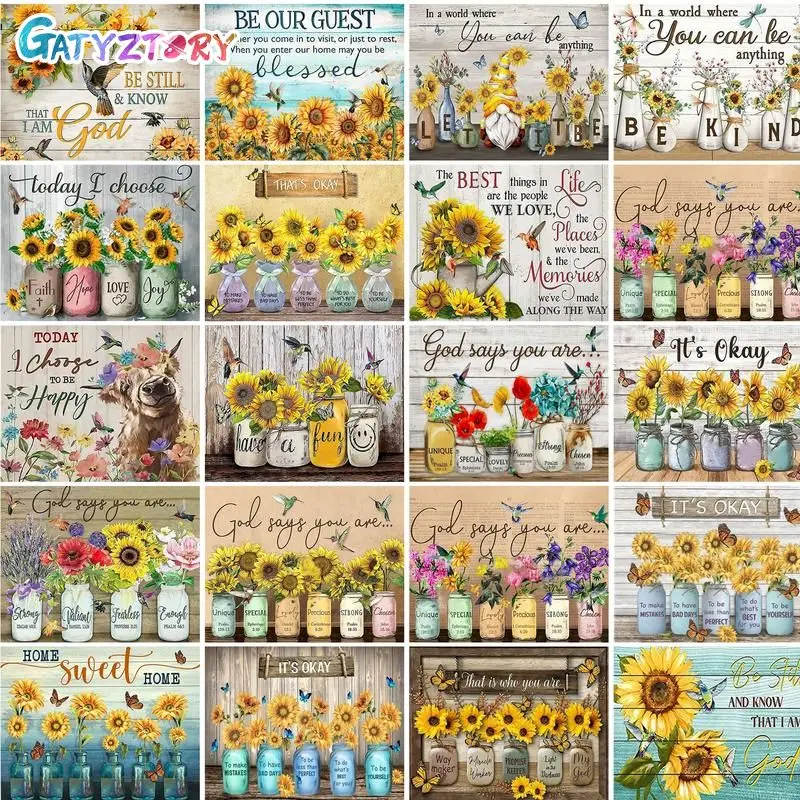 

GATYZTORY DIY Diamond Painting Flower Full Square Round Drill Mosaic Sunflower Home Decoration Handmade Gift