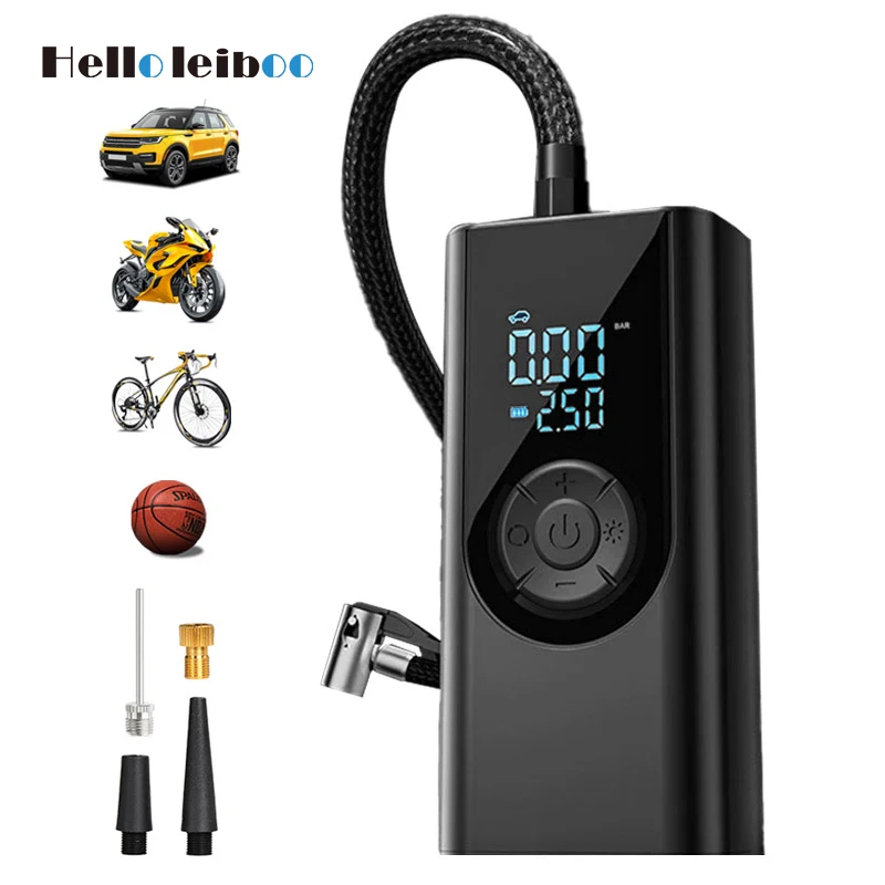 LEIBOO ポータブルタイヤインフレーター 7.4V 150PSI 車のエアコンプレッサー電動自転車オートバイ車のタイヤエアポンプインフレーター