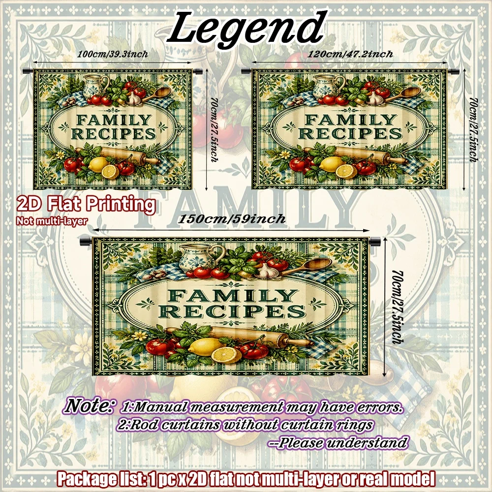 2D flat 1pc European style cabinet curtains Family Recipes Illustration Digital printing Small curtains, suitable for kitchen
