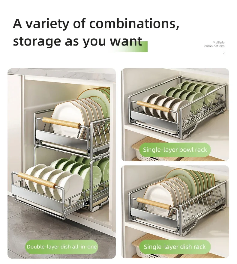

Kitchen Dishes Dryer Rack Countertop Tableware Sliding Organizer Pull-out Bowls Dish Drainer Rack Cabinet Cookware Storage Shelf