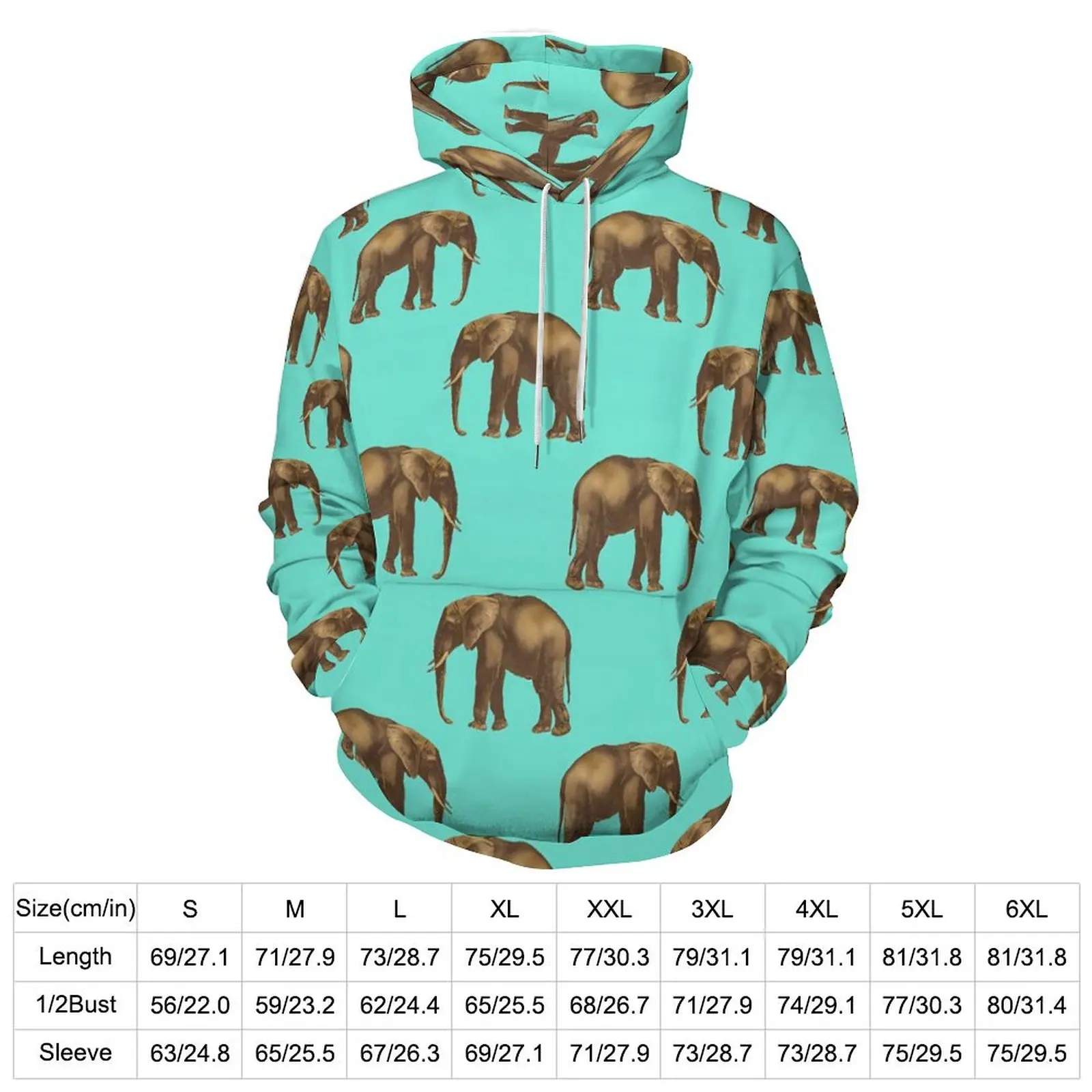 Cute Elephant Hoodies Long Sleeve Vintage Animal Print Cute Casual Hoodie Autumn Hip Hop Oversized Printed Loose Sweatshirts