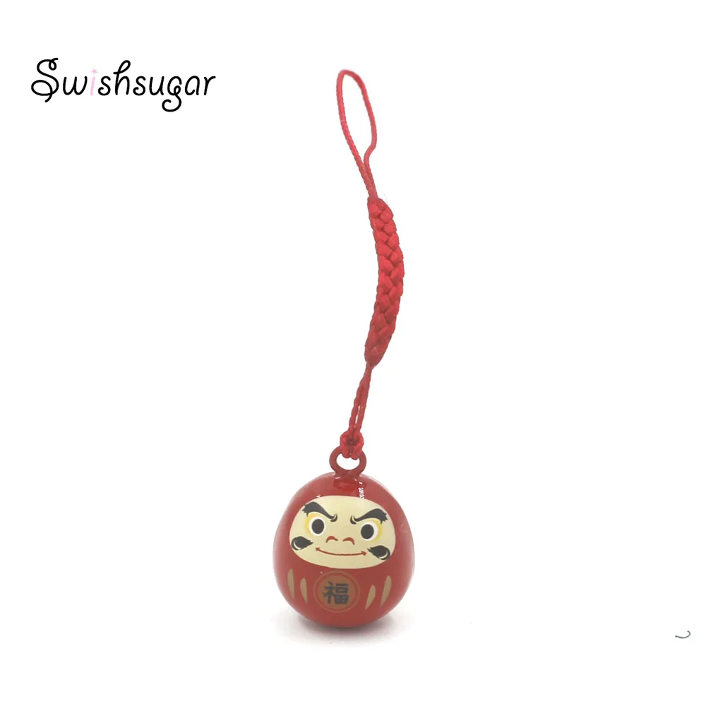 Red Closed Daruma Ball Metal Jingle Bell Charm Pendant With String Rope Pendant Good Luck Men Women Gift Favor