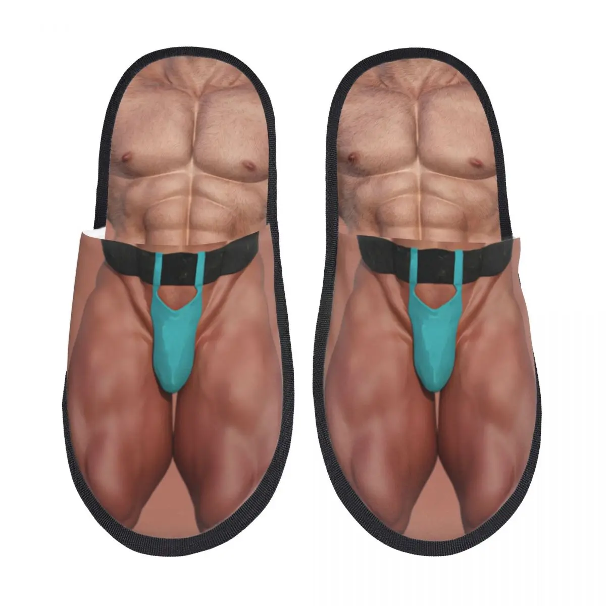 Custom Super Muscle Man Comfy Scuff Memory Foam Slippers Women Hairy Belly Bedroom House Shoes