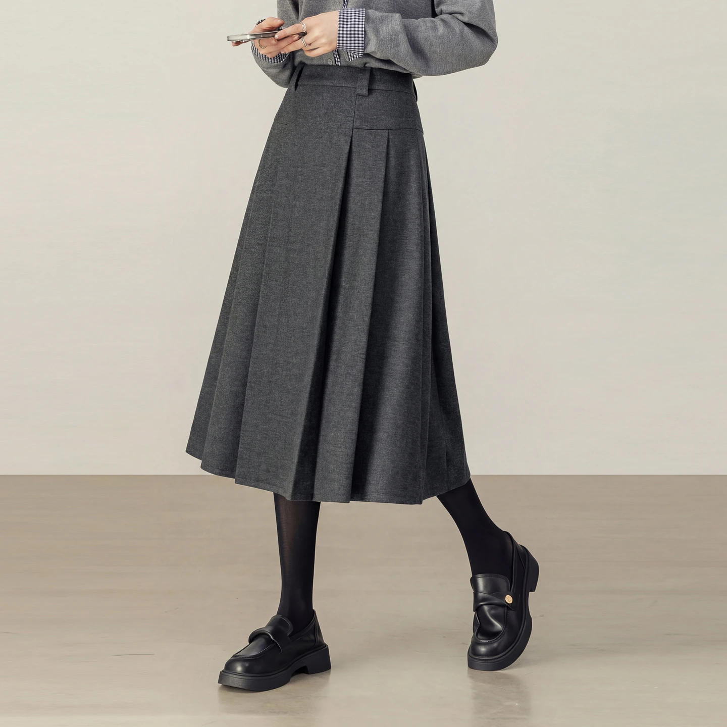 SENTUBILA Wool Blend Skirt Women 2026 New Office Wear Loose Long A Line Pleated Skirt Spring Elegant Female Clothing 164QB6612