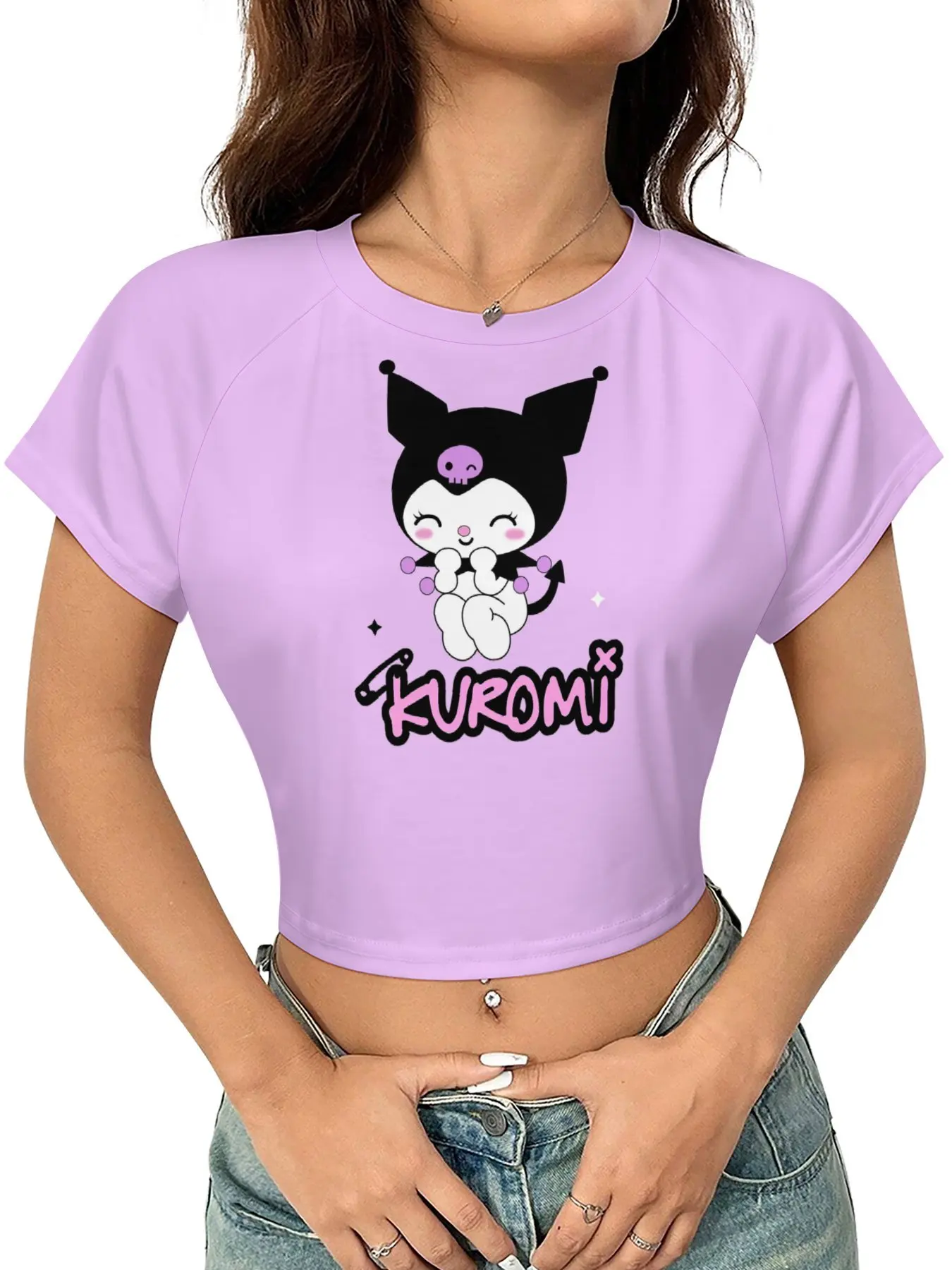 

Kuromi rabbit T Shirts Kids Sanrio Short Sleeve Cartoon Tee Fshion Crop Tops Cute T-shirt Raglan Sleeves Top Summer Clothing
