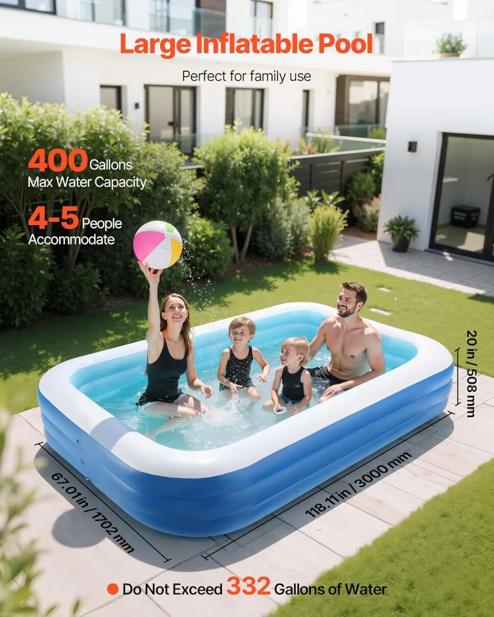 Factory Direct 2026 Large Inflatable Pool 118x67x20 inch Family Swimming Pool for Kids Adults Indoor Outdoor Summer Water Fun wi