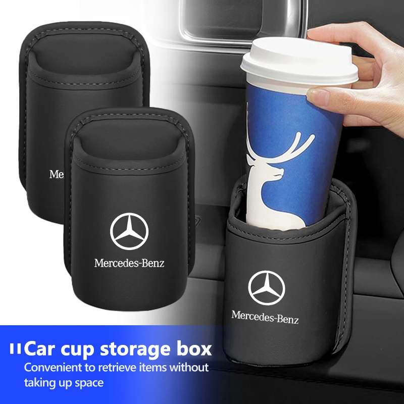 Suporte de copo de couro para carro, caixa de armazenamento de bebidas, acessórios para mercedes benz w211 w124 w176 w177 c180 c200 c260 c300 glc claire cla
