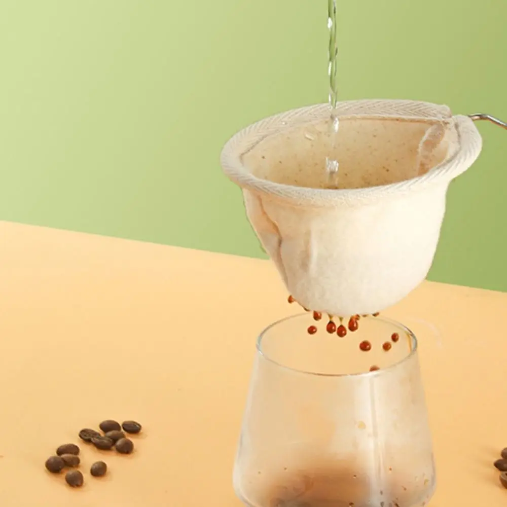Flannel Cloth Coffee Filter Strainers Reusable Stainless Steel Handle Pour Over Coffee Dripper Hanging Hole Fine Mesh