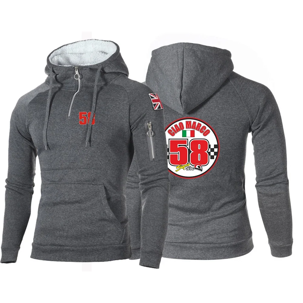 

58 Super Sic Marco Simoncelli New Men Solid Color Long Sleeve Hooded Sports Fitness Hoodie Gym Running Casual Pullover Tops