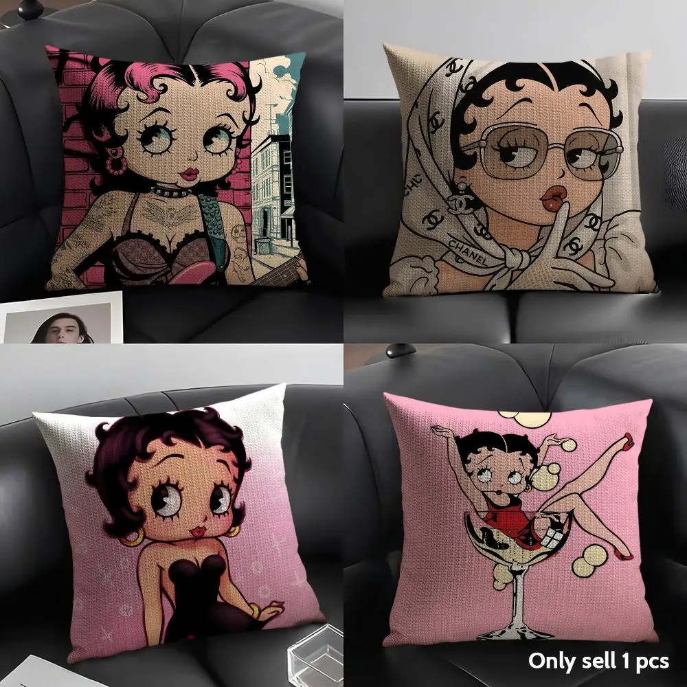 B-Betty B-Boop Cushion Cover Natural Linen Organic Fabric Double-Sided Printing Breathable Perfect Gift For Decor
