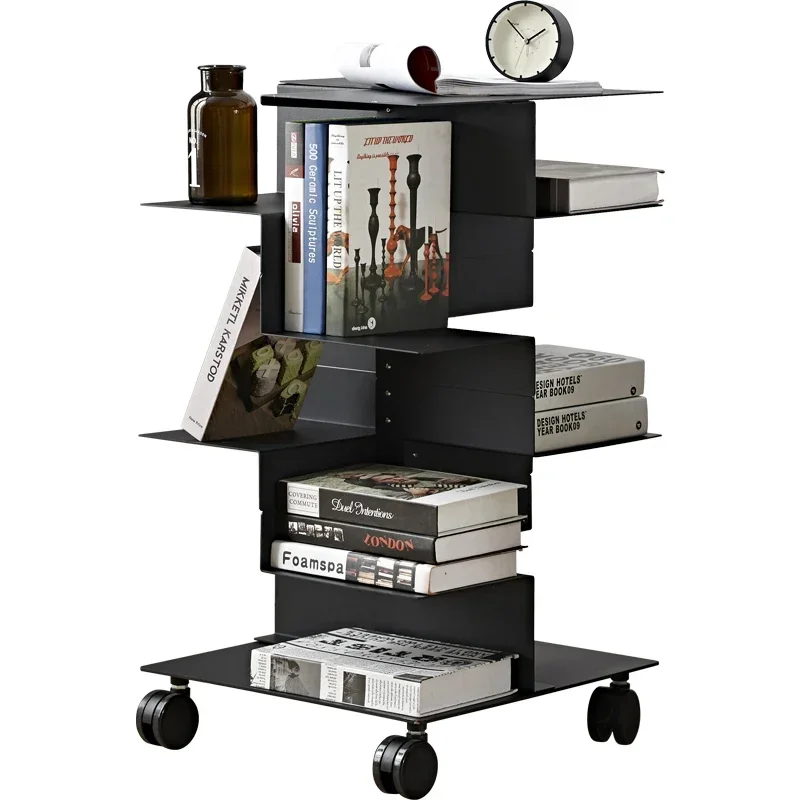 

Nordic Tieyi Creative Mobile Shelf with wheels Stainless steel floor to floor industrial style bookcase Living room Office