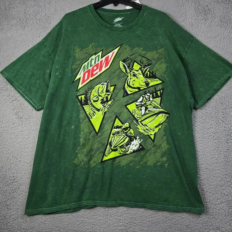 MOUNTAIN DEW Tie Dye T Shirt Mens XL GREEN HUNTING Fishing Mt Retro Logo NWT