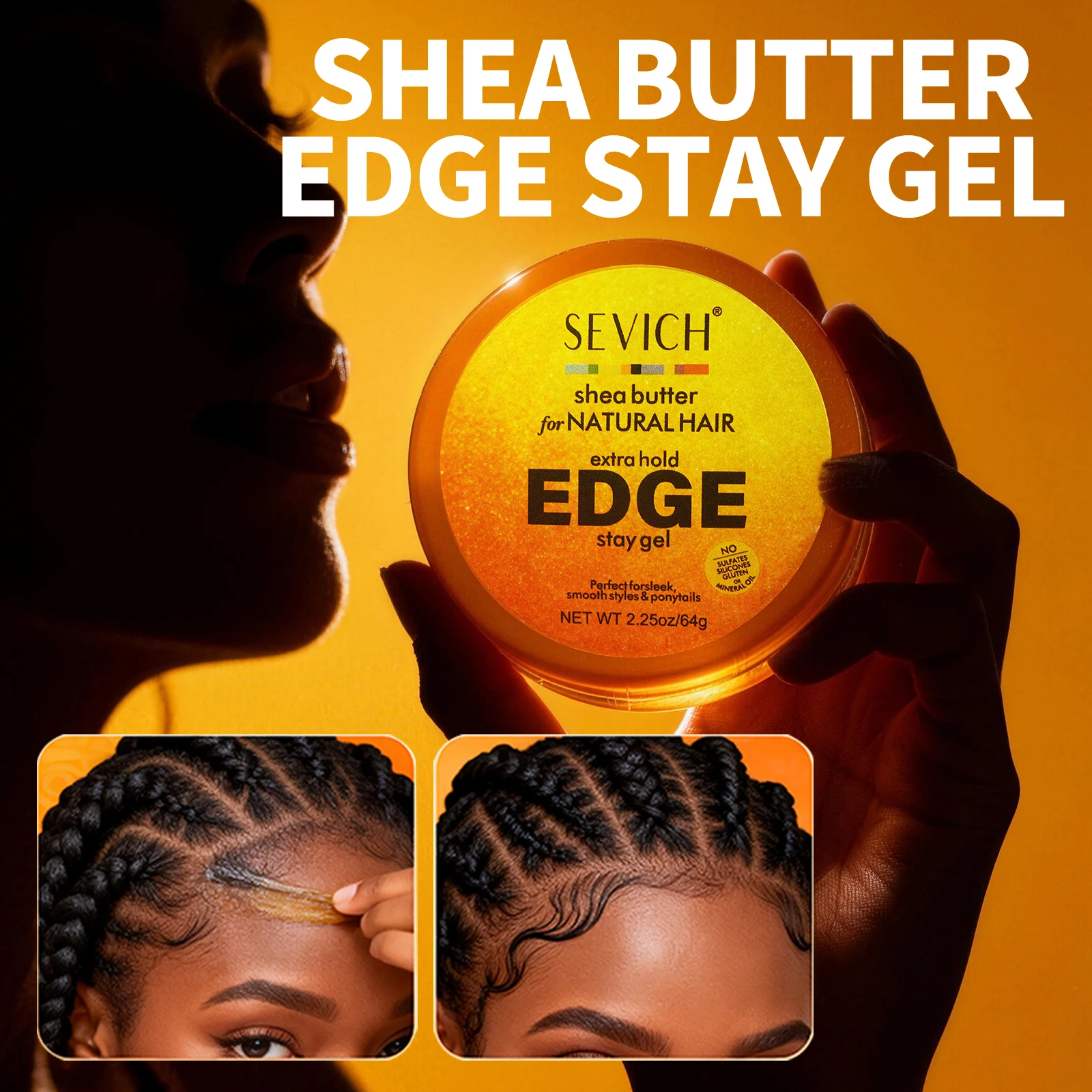 

Women Edge Control Gel 64g Non-Greasy Styling Gel African Extra Hold Braid Hair Wax Gel Long Lasting Slick Flyaways Hairline Gel