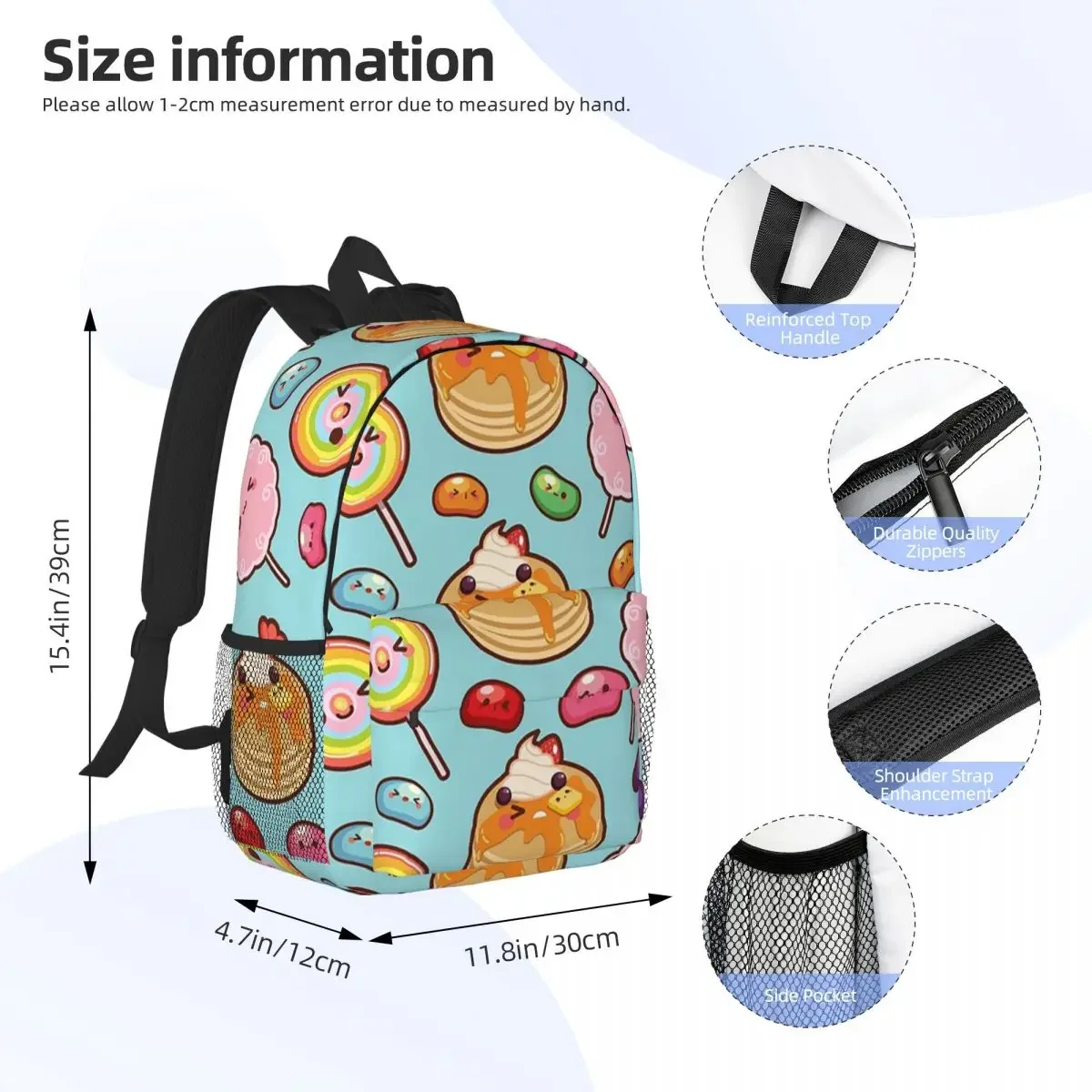 Cutie Foodies - Sweets Backpacks Boys Girls Bookbag Casual Students School Bags Travel Rucksack Shoulder Bag Large Capacity