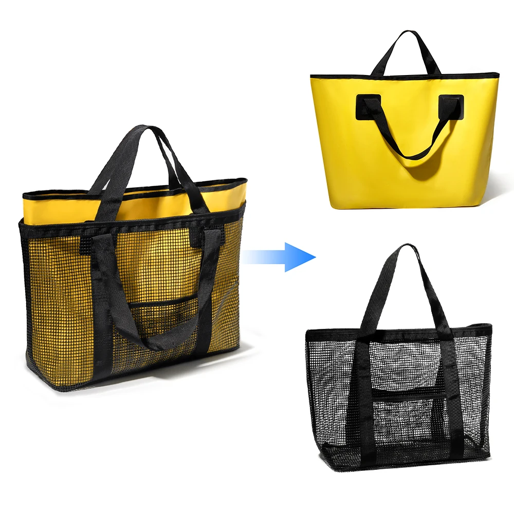 

33L Mesh Beach Bag Set with Detachable Dry Bag，2-in-1 Large Capacity Tote Bag, Use for Travel/Swim/Beach/Grocery