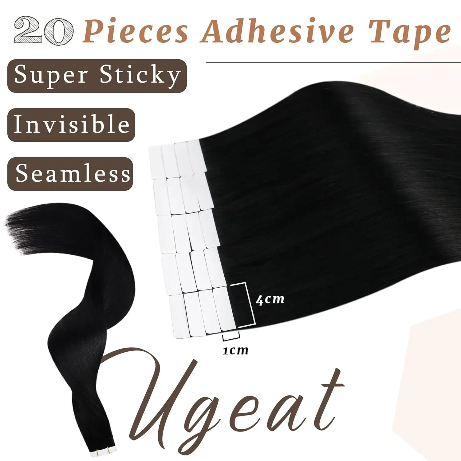 Ugeat Tape in Hair Extensions Human Hair Black Girl Tape in Human Hair Extensions Jet Black Seamless Invisible Hair Extensions