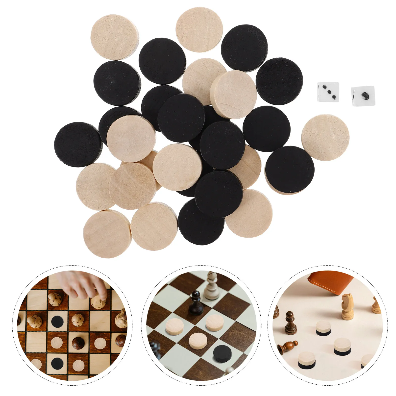 

30Pcs Backgammon Pieces Wooden Chess Checkers Replacement Board Game Set Smooth Finish Pieces for Learning